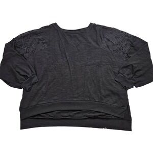 Umgee Women's Black Top with Eyelet‎ Shoulder Detail. Size S